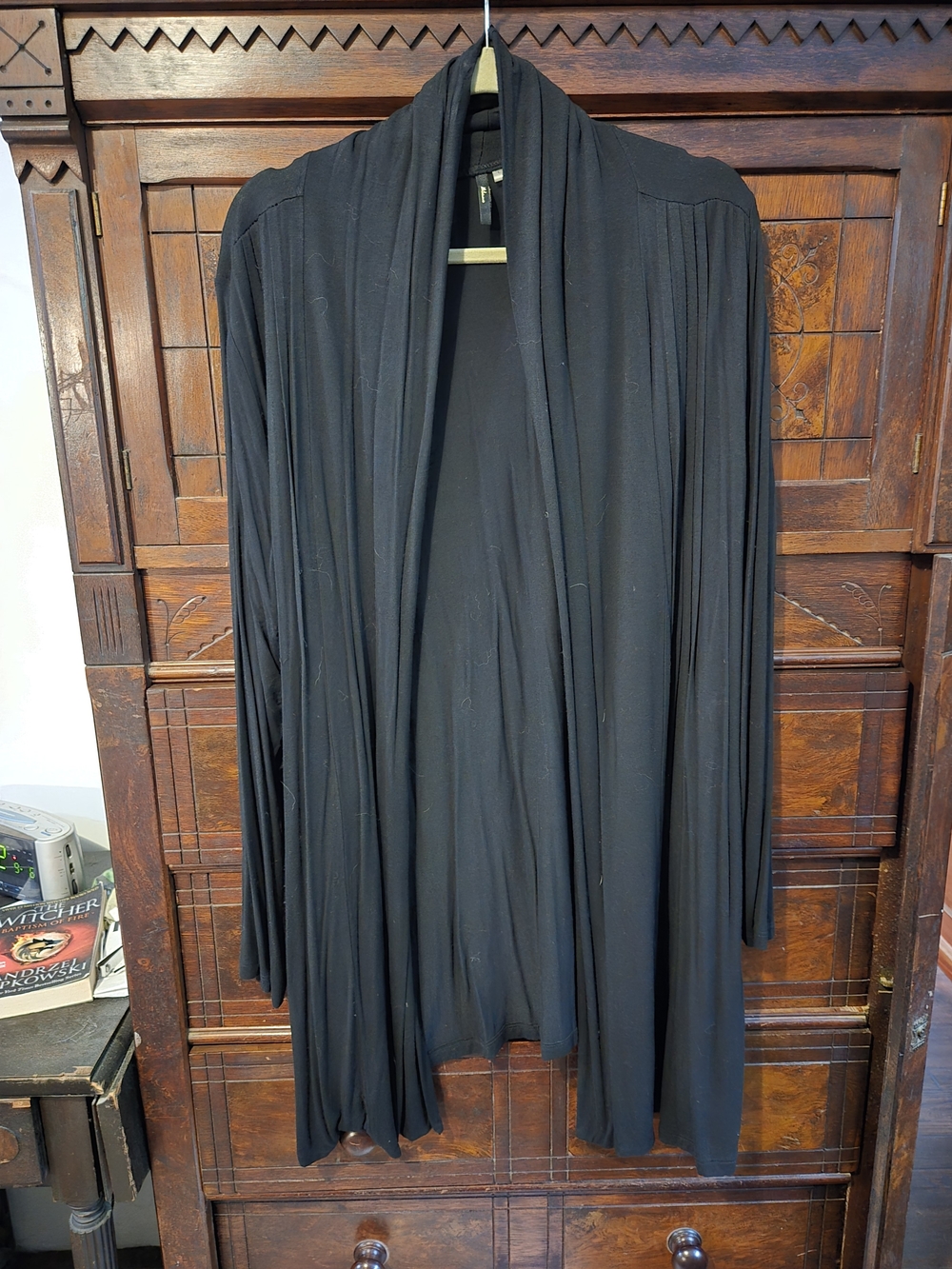 Milano Black Draped Open-Front Cardigan